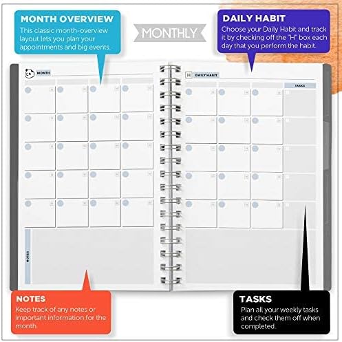 Panda Planner 2026 Undated Daily Planner 5.75" x 8.25" – 90-Day Spiral Academic & Productivity Planner with Hourly Schedule, Habit Tracker, To-Do List & Monthly Calendar – ADHD-Friendly Panda Journal (Gray)
