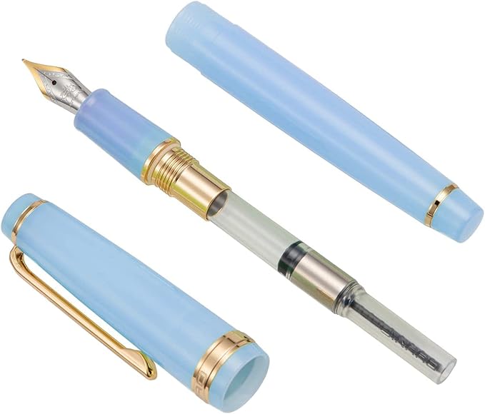 3 Jinhao 82 Fountain Pen Transparent Purple, Blue and Green Acrylic, Medium Point Gold Trim with Converter Set