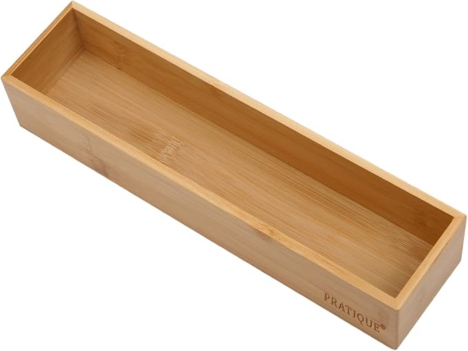 PRATIQUE Bamboo Drawer Organizer - Kitchen Utensil Organizer Silverware Tray Cutlery Holder，Office Desk Supplies and Accessories (12x3x2.6 inch)