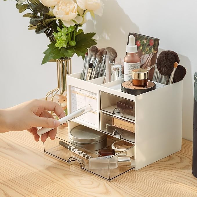 Desk Organiser with 6 Compartments, White, Ultimate Organisation, Includes Notepad