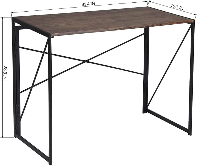 Garden Elements Modern Small Folding Computer Desk, Portable, Space-Saving Home Office Desk with Sturdy Metal Frame, Brown, 39"