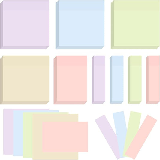 BAYTORY 6 Pads Soft Pastel Sticky Notes, Memo Sticky Note, Colorful Self-Stick Note Easy to Post for Office School Home Study (3x3 & 3x2 & 3x0.7 Inch)