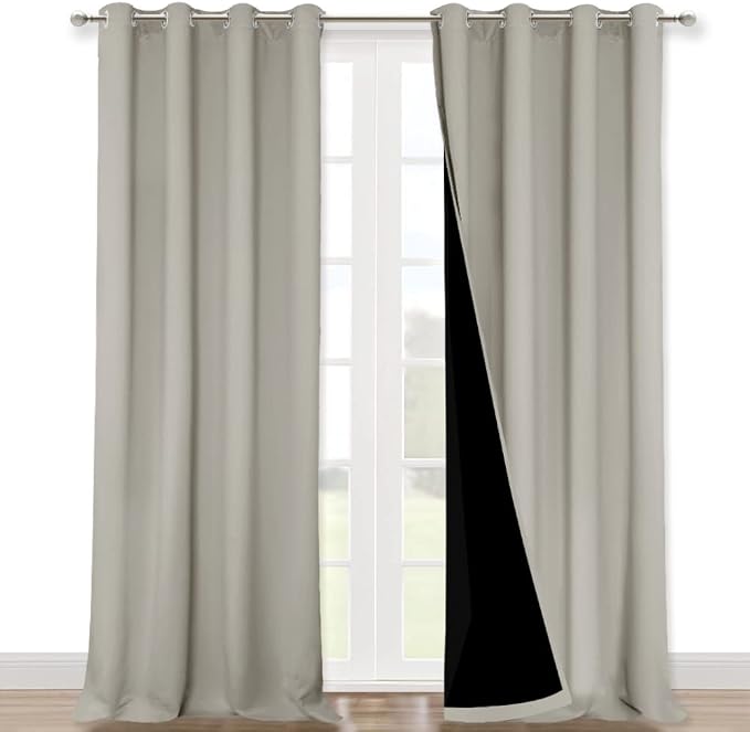 NICETOWN 100% Blackout Blinds, Set of 2, 46" x 102", Natural, Laundry Room Decor Window Treatment Curtains for Large Patio Sliding Door, Thermal Insulated Curtains for Bedroom