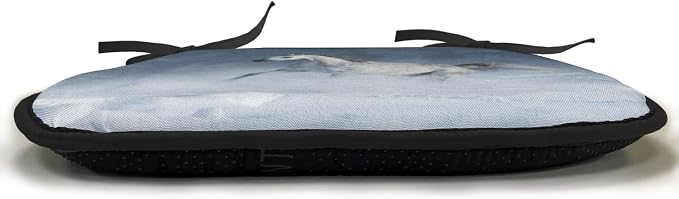 Lunarable Orient Chair Cushion Pad, Horse Galloping During a Snowstorm Stallion Winter Snow View Equine Print, Seat Padding for Kitchen & Patio with Anti-Slip Backing, 16"x16", Night Blue