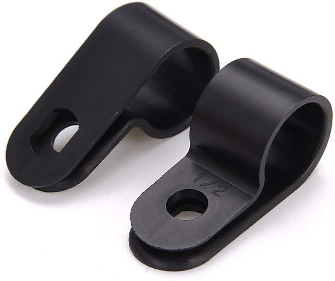 Orgrimmar 200 Pcs Black Nylon Plastic R-Type Cable Clamps for Cable Conduit | 3/16" 1/4" 3/8" 1/2" 3/4" 1" Clips Fasteners Assortment Clamps
