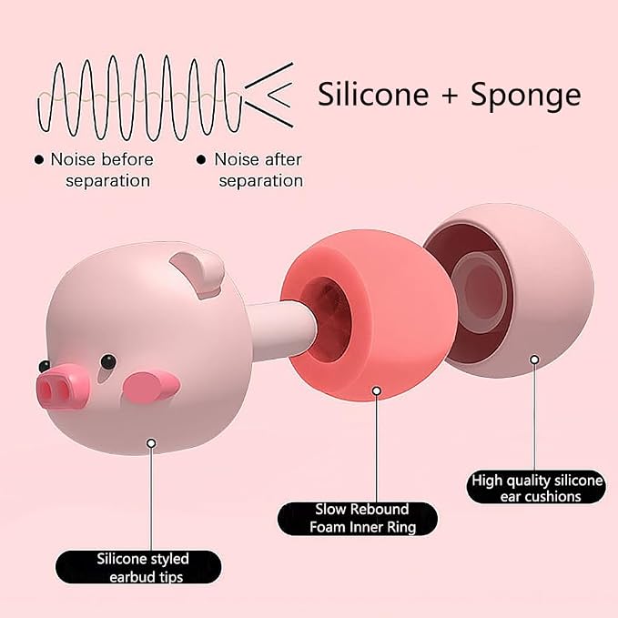 Ankeli 4 Pairs of Noise Cancelling Silicone Earplugs, Reusable, Cute Cartoon Soft and Comfortable, Suitable for Sleeping, Noise Sensitive, Travel, Work, Snoring