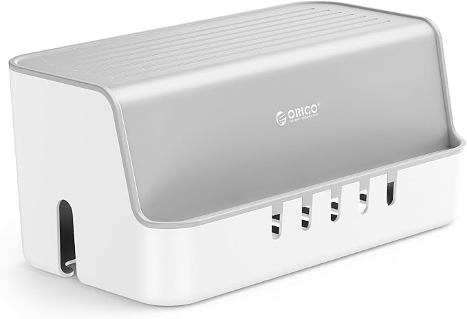 ORICO Cable Management Box with Phone Stand Lid, Large Cord Organizer Case for Hiding Power Strips & Surge Protectors, Heat Dissipation Desktop Wire Hider for Home, Office, School - PB02