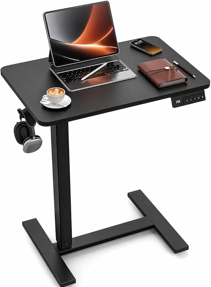 FiCiHi Electric Standing Desk with Wheels – Adjustable Height Mobile Sit-Stand Laptop Table, Portable Rolling Small Computer Workstation for Home Office & Bedside Use (24"x16", Black)
