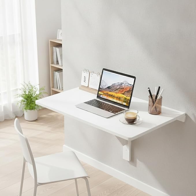 Tangkula 31.5" Wall Mounted Folding Desk, Drop-Leaf Floating Desk with Spacious Surface, Space-Saving Foldable Wall Table for Study, Bedroom, Laundry, Balcony & Small Spaces
