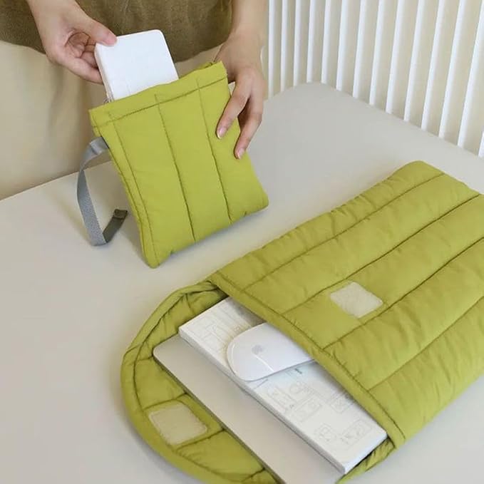 Puffy Laptop Sleeve Set 11-12 Inch Green, Protective Carrying Case for Men and Women, Cute Case Bag Compatible with 11 Inch and 12 Inch Laptops, 10.9" Ipad 10, 10.2" Ipad 7 8 9 in Cover
