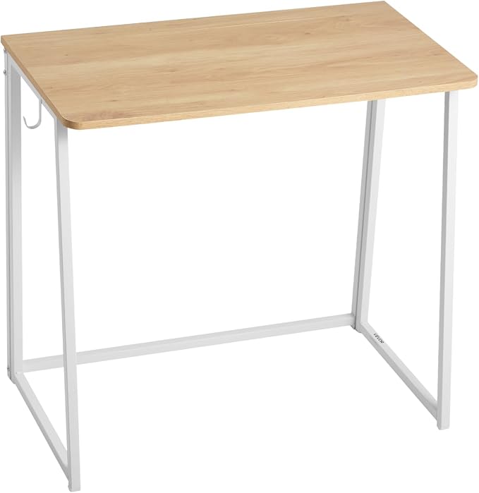 VEVOR Folding Desk, 31.5" Foldable Table for Small Spaces with Storage Hooks, Space Saving Computer Table, Writing Workstation for Home Office, Easy Assembly, Oak