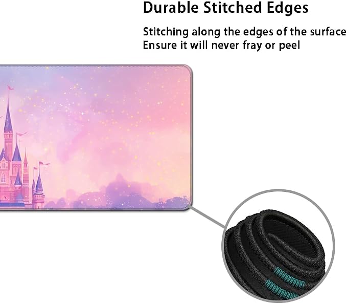 Desk Mat, Large Gaming Mouse Pad with Wrist Rest, 4 in1 XXL Mouse pad+Keyboard Wrist Rest+Mouse Pad Wrist Support+Cup Coaster Set, Ergonomic Desk Pad for Home Office,Pink Castle