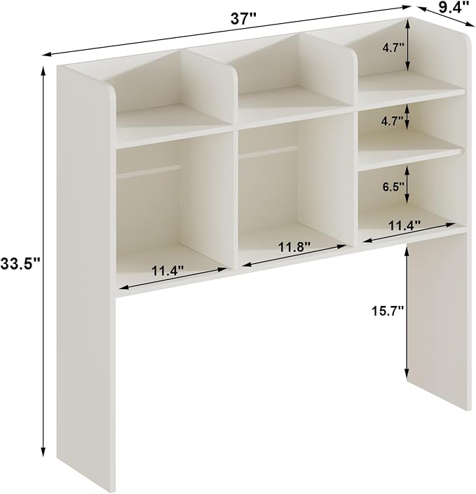 ChooChoo Desk Hutch Dorm, Desktop Bookshelf with 7 Shelves | Desktop Shelf, Bookshelf Storage for College Dorm Office Home, White