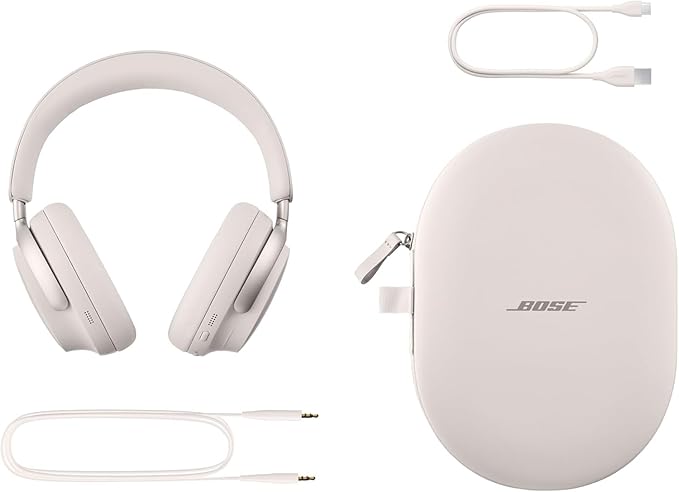 Bose QuietComfort Ultra Bluetooth Headphones, Wireless Headphones with Spatial Audio, Over Ear Noise Cancelling with Mic, Up to 24 Hours of Playtime, White Smoke