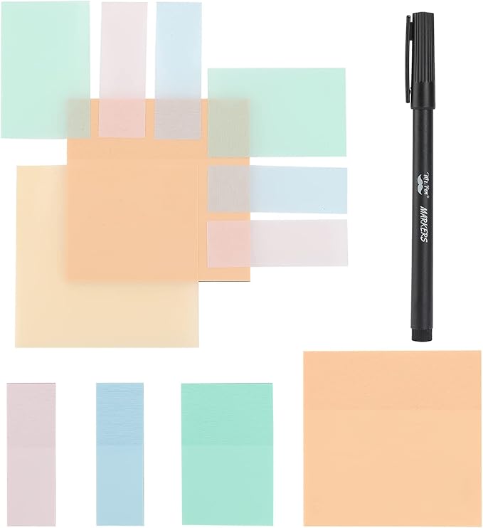 Mr. Pen Transparent Sticky Notes - 200 pcs, Pastel Colors, See Through, Bible & Book Annotation, Stocky Notes for Bible Journaling