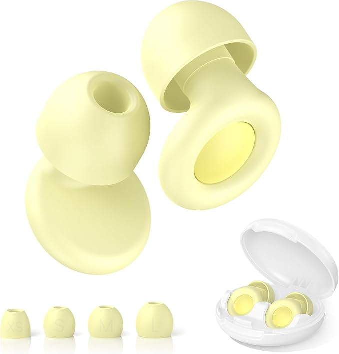 JUSTRVN Ear plugs for sleeping,2 pairs of Noise Reduction Earplug for Concert&Study, Hearing Protection Earplugs 25dB-30dB with 4-Size tips,Reusable Silicone Earplugs for Comfort,Focus and Loud Events