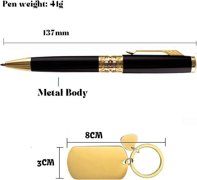 Yastar Personalized Office Pen with a Custom Keychain, Luxury Gift Engraved with your Message Names Company Names Phone Number Gift for Colleague Friends Business Employees