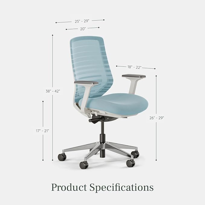Branch Ergonomic Chair, Versatile Desk Chair with Adjustable Lumbar Support | Breathable Mesh Backrest and Smooth Wheels, Experience Optimal Comfort and Support, Light Blue