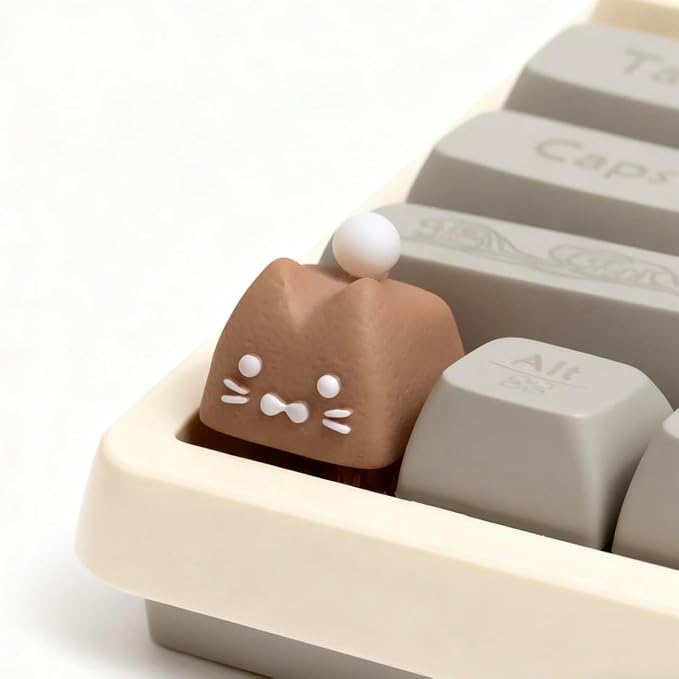 Artisan Keycaps, Cute Cat Custom Key Caps for MX Mechanical Keyboard, Resin Handmade 1U Replacement for Esc Arrow Keys (Coffee cat)