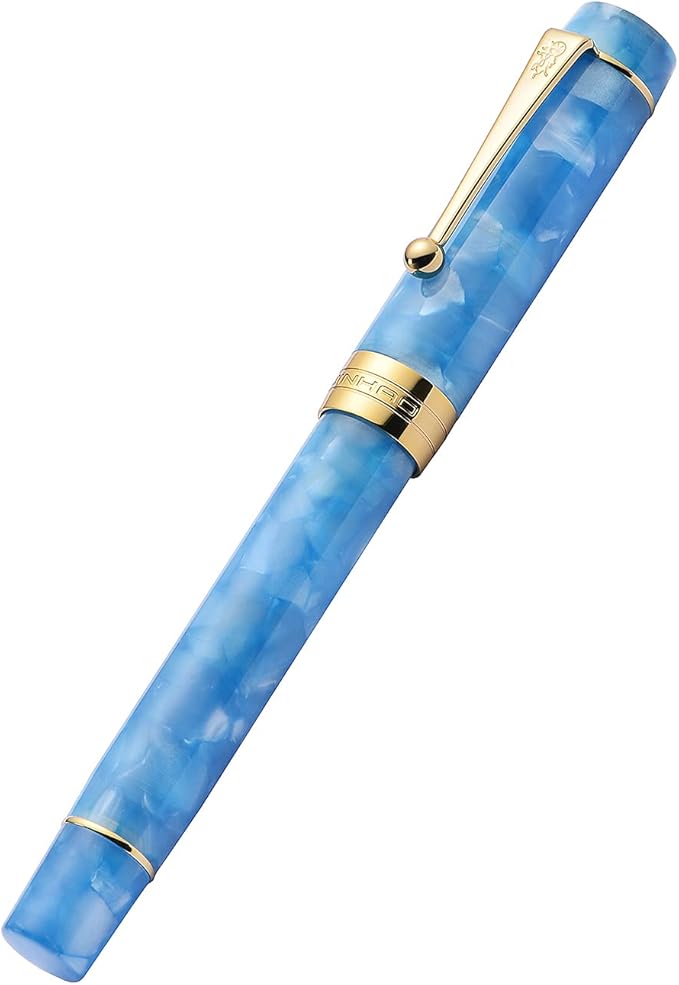 Jinhao 100 Fountain Pen Celluloid Classic Style, #6 Nib Smooth Writing Instrument with Refillable Converter and Pen Case Set