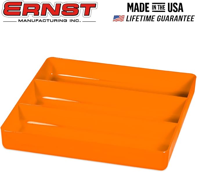 Ernst Manufacturing Toolbox Tray: Stackable Tray in Orange with 3 Compartments - Ideal for Trades, Mechanics, Electricians, Plumbers, Household Use, Hobbies, and More - Heavy Duty - Made in the USA