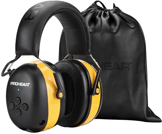 PROHEAR 037 Bluetooth 6.0 Hearing Protection Headphones with Rechargeable 1500mAh Battery, 30dB SNR Safety Noise Reduction Ear Muffs 120H Playtime for Mowing, Workshops, Snowblowing - Yellow