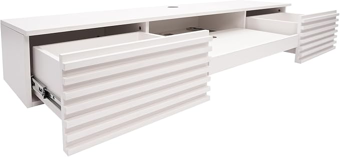 Floating Desk 60'' Wall Mounted Computer Desk with 2 Drawer & Keyboard Tray Home Office Desk Workstation, Cable Hole, Laptop PC Table for Living Room, Bedroom, Office, White