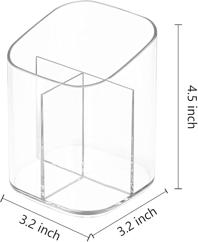 Newkita Acrylic Clear 3 Slots Pencil Pen Holder for Desk, Desktop Makeup Brush Storage Organizer Pen Cup Stand for Office School Home