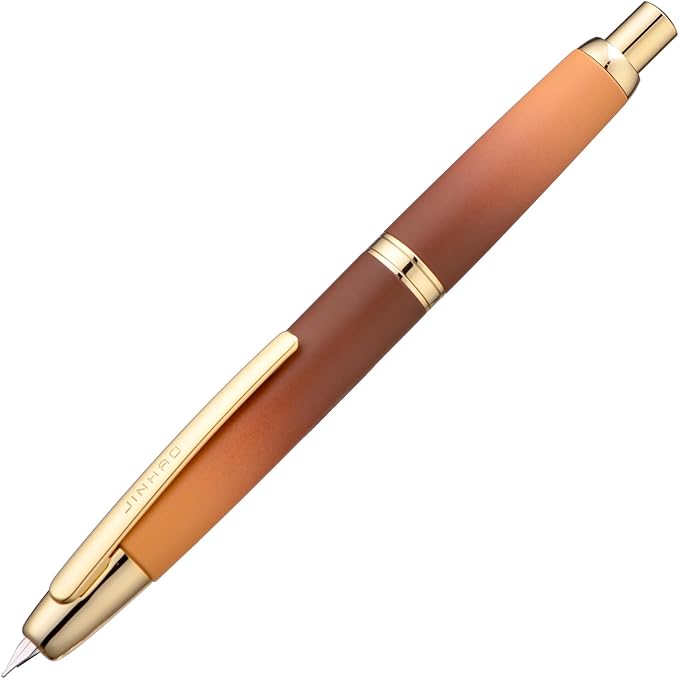 Jinhao 10 Press Fountain Pen with Box, Caramel Orange Gradient Retractable Fine Nib with Ink Converte Set (Golden Clip)