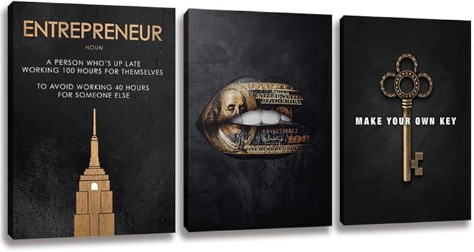 Halioyo Motivational Wall Art Canvas Prints, 3 Panel Entrepreneur Office Wall Art with Inspirational Quotes, Positive Saying Painting Posters for Living Room Bedroom(16x24inch), Ready to Hang