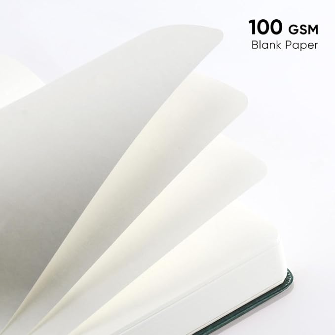 Blank Paper Notebook - 280 Pages A5 Blank Journal Notebook with 100gsm Thick Blank Paper, Hardcover, PU Leather, 5.75'' × 8.38''-Black