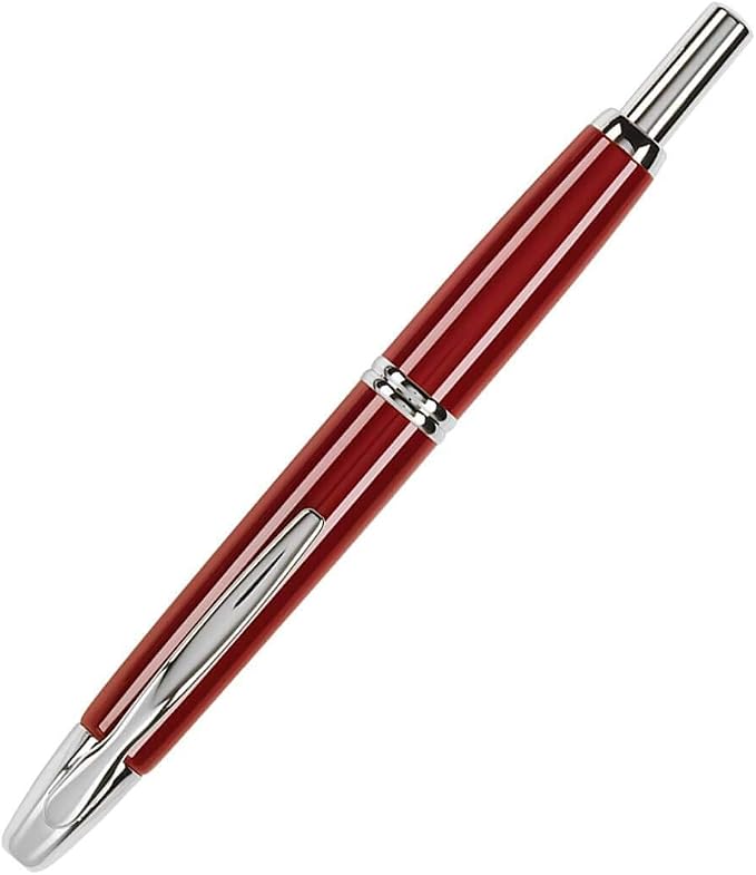 PILOT Vanishing Point Collection Refillable & Retractable Fountain Pen, Red Barrel with Rhodium Accents, Blue Ink, Fine Nib (60144)