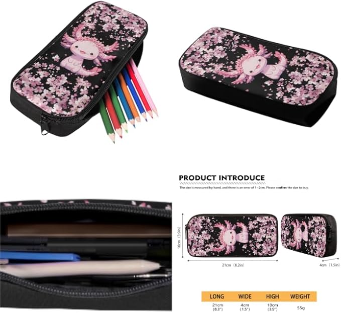 Ystardream Funny Axolotl Backpack and Lunch Box Set for Girls School Bag Lightweight Middle Primary School Bookbag Trendy Cherry Blossom Backpack with Lunch Box Pencil Case Water Bottle Sleeve,4 Pcs
