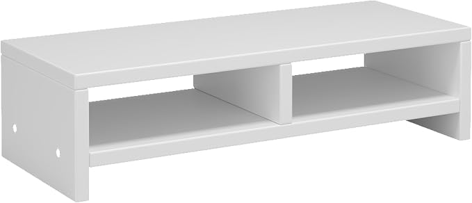 Monitor Stand for Desk, Wooden Computer Monitor Riser with Storage, 2-Tier Desktop Monitor Stand, Laptop Stand for Home Office, Study Desk, White, 19.5 Inches