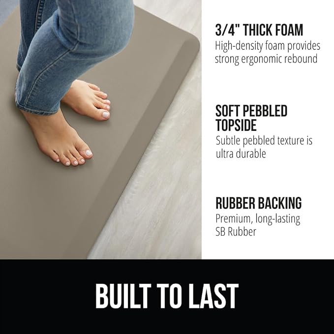 GORILLA GRIP Comfortable Cushioned Kitchen Mats for Floor, Waterproof and Stain Resistant Soft Top, 3/4 Inch Thick Ergonomic Standing Desk Anti Fatigue Mat, Foam Supports Ankles, Feet, 20x32, Toffee