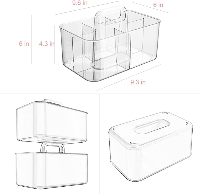 Vidifor Clear Thickened Portable Caddy Tote, Shower Caddy with Handle for Bathroom, Art Supplies, Makeup, Crafts, Colored Pencils, School Supplies, Office Supplies (Clear)