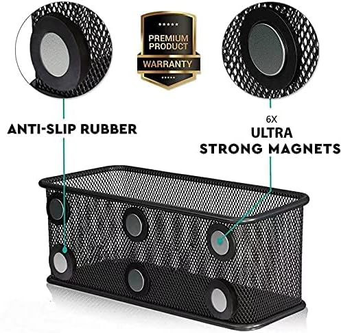 TAPBULL Mesh Magnetic Storage Baskets - Set of 3 (Black) with Anti-Slip Feature and Strong Magnets - Magnetic Locker Organizer and Pencil Holder for Whiteboard and Refrigerator (Black-3 pcs)