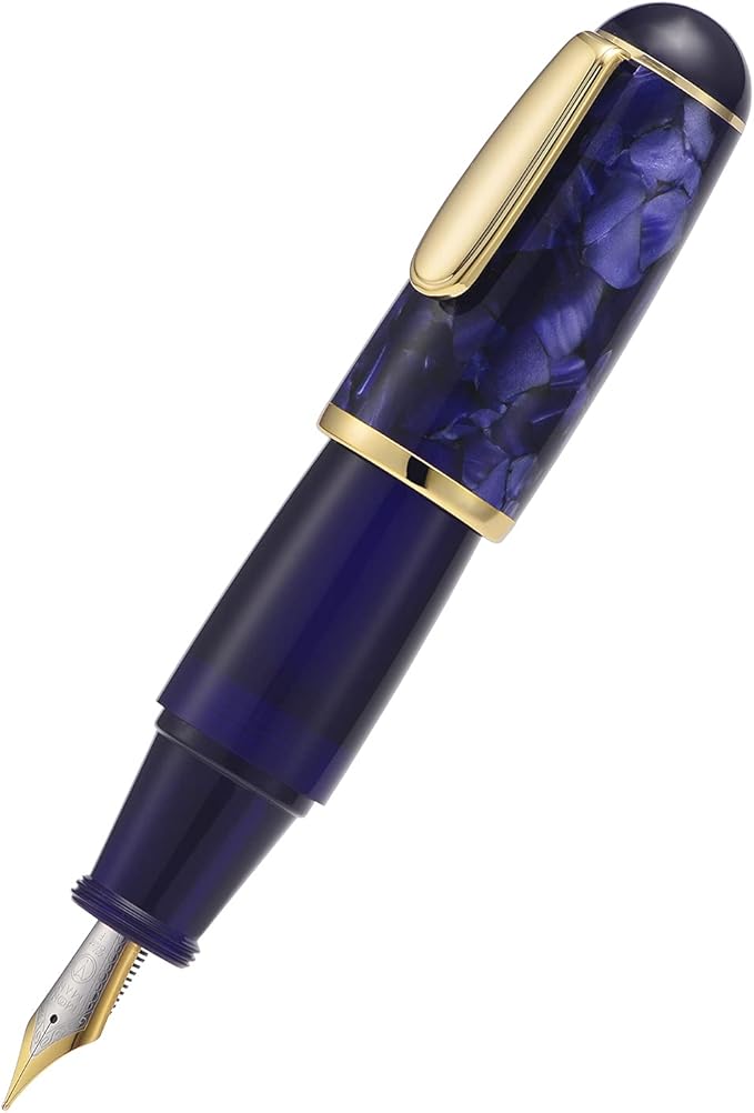 Lanxivi Majohn Q1 Fountain Pen Medium Point Purple Blue Acrylic, Little Fat Man Eyedropper Filling Pocket Pen Large Capacity