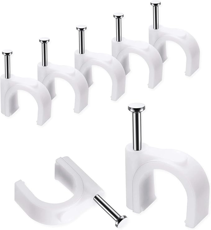 Abnii Cable Clips, 100 Pcs, 10mm, Wire Wall Clips with Steel Nails, Cable Management Organizer Clip, Cable Tacks Coax Holder Clips, RG6 RG59 CAT6 RJ45 Cable Cord Clip, White