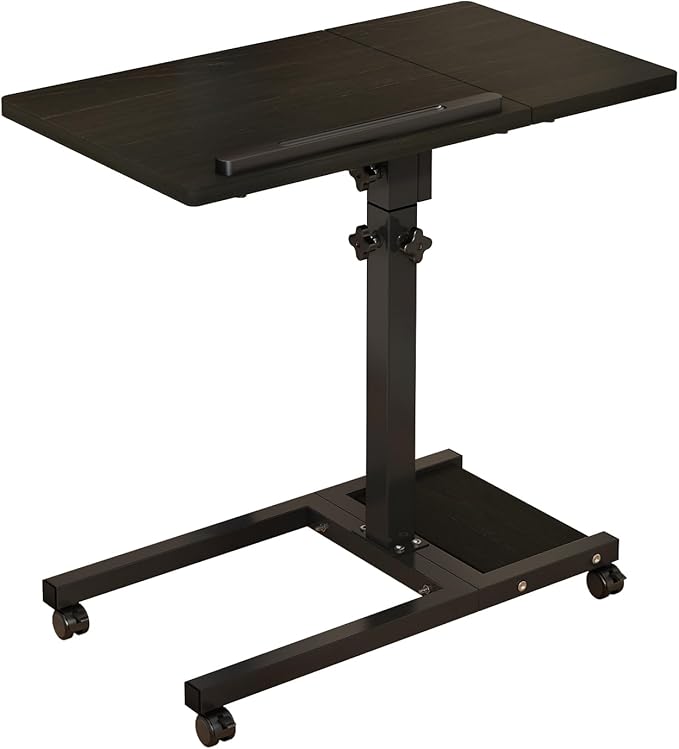TigerDad Mobile Adjustable Height Laptop Stand PC Computer Portable Notebook Swivel Laptop Desk Rolling Table Desk Cart Tiltable with Wheels Casters& Mouse Pad Table (Dekuwood)