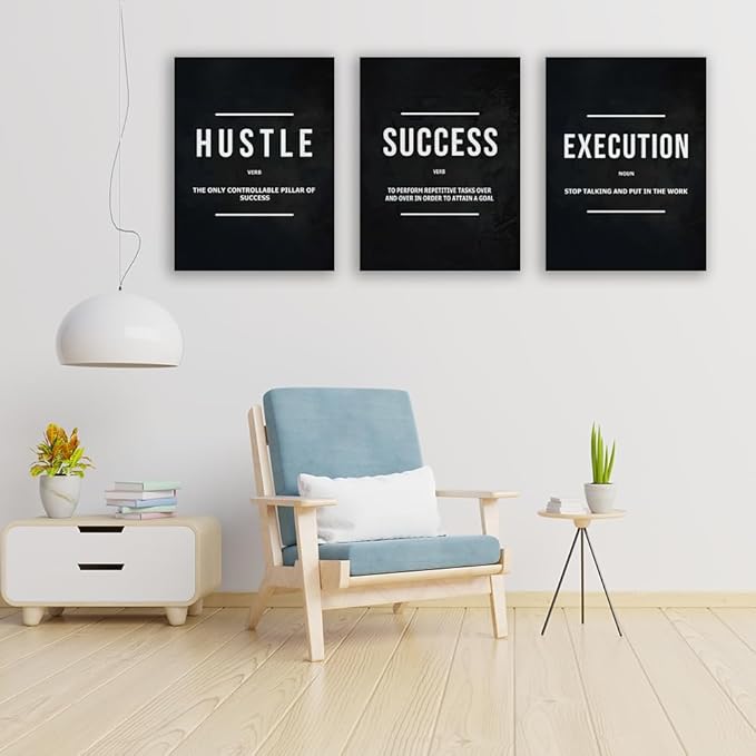 Inspirational Poster Print Success Wall Art Motivational Entrepreneur Goals Quotes Wall Decor Work Hard Picture Painting Decoration Artwork for Office Bedroom Living Room 16inch x24inch x3pieces