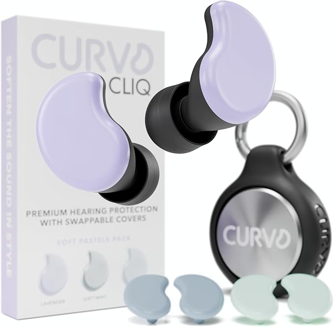 CURVD Cliq Noise Cancelling Ear Plugs – Reusable Concert Earplugs for Noise Reduction with Swappable Covers, 5 Tip Sizes & Travel Case. Stylish, Comfy, and Customizable Protection