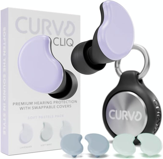 CURVD Cliq Noise Cancelling Ear Plugs – Reusable Concert Earplugs for Noise Reduction with Swappable Covers, 5 Tip Sizes & Travel Case. Stylish, Comfy, and Customizable Protection