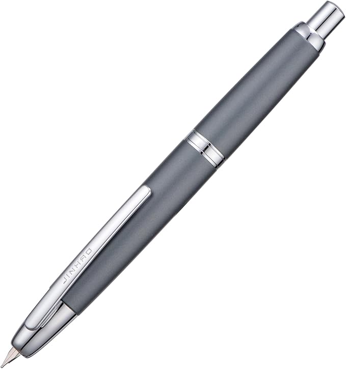 Jinhao 10 Press Fountain Pen with Box, Metal Gray Retractable Fine Nib with Ink Converter Set (Silver Clip)