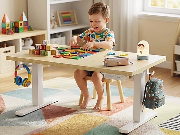 ErGear Low Height Adjustable Desk, Lifts 18.9-28.4 Inches, 35 X 20 Inches Electric Standing Desk for Kids, 4 Height Memory Settings & Storage Hooks, Home Office Computer Table & Study Desk, Natural