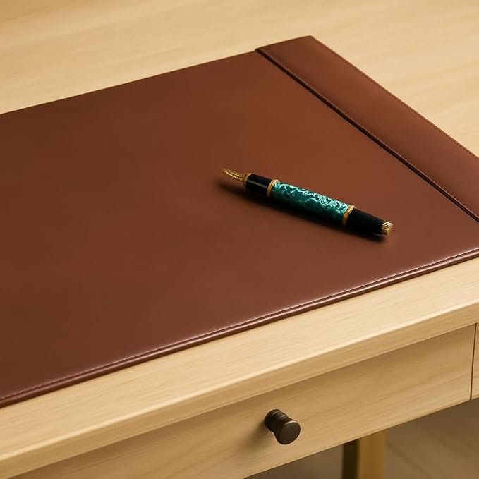 Dacasso Bonded Pad with Side Rails Luxury Leather Desk Blotter for Writing, 30 x 18 (Dark Brown)