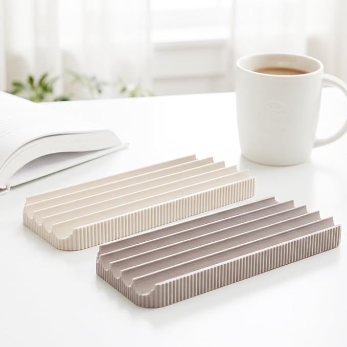 Ribbed Desk Pen Tray Minimal Decorative Organizer for Pens and Small Accessories (OFFWHITE)