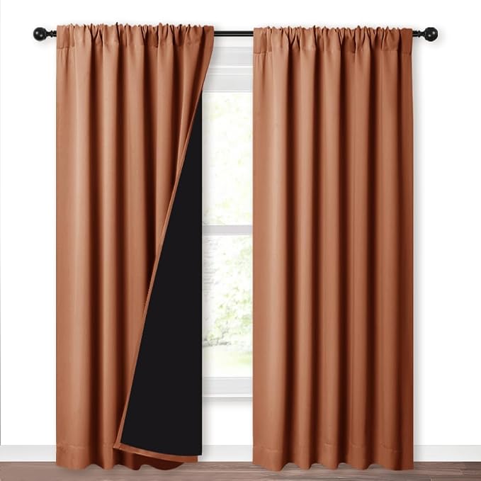 NICETOWN 100% Blackout Curtains for Living Room, Privacy Protection & Noise Reducing Drapes, Black Lined Window Treatment Panels for Patio Sliding Glass Door (Burnt Orange, 2 Pieces, W52 x L84)