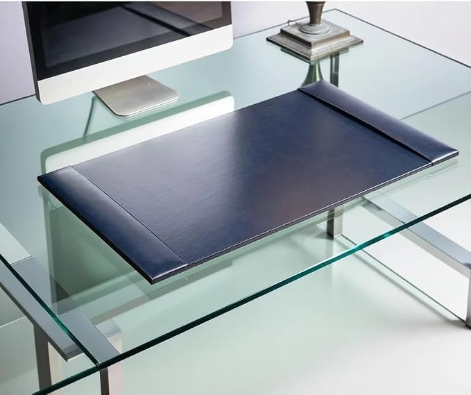 Dacasso Bonded Pad with Side Rails Luxury Leather Desk Blotter for Writing, 30 x 18 (Navy Blue)