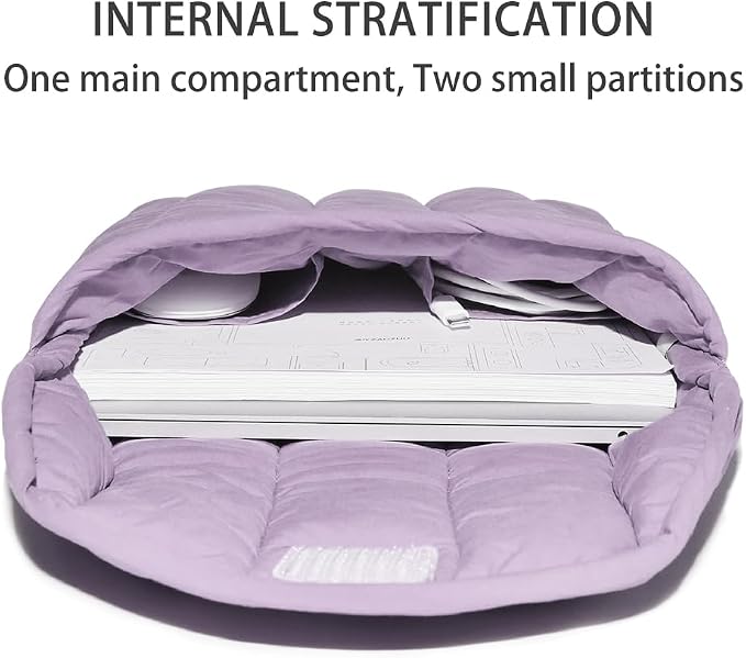 Puffy Laptop Sleeve Set 13-14 Inch Purple, Protective Carrying Case with Data Cable Bag, Cute Case Bag Compatible with 13 and 14 Inch Laptops, for MacBook Air M2 M1, Asus/Dell Xps/Lenovo